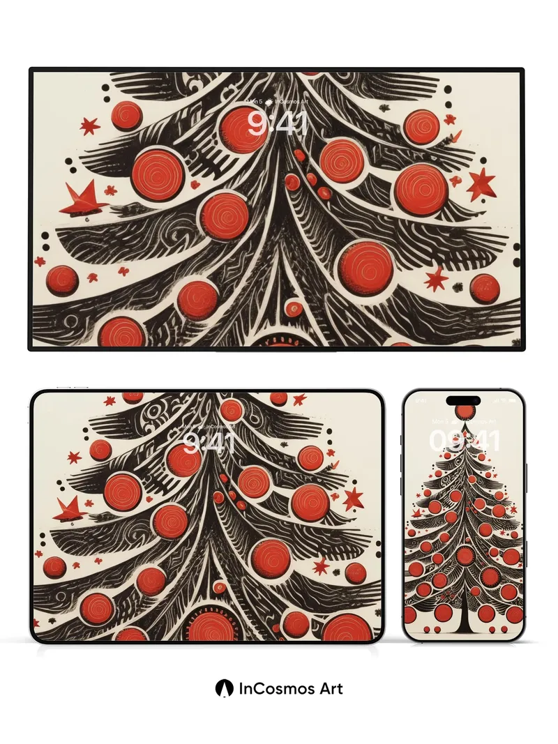 Festive Geometry Wallpaper with Red Orbs
