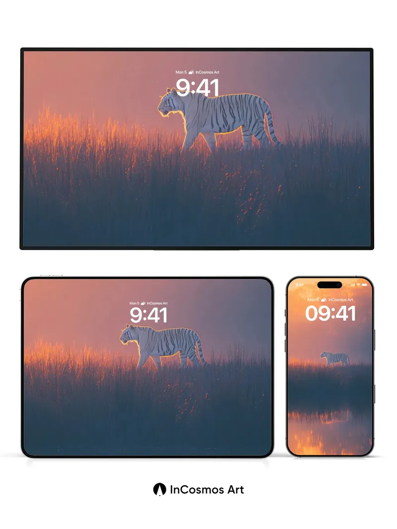 Silent Horizon Wallpaper with Tiger Reflection