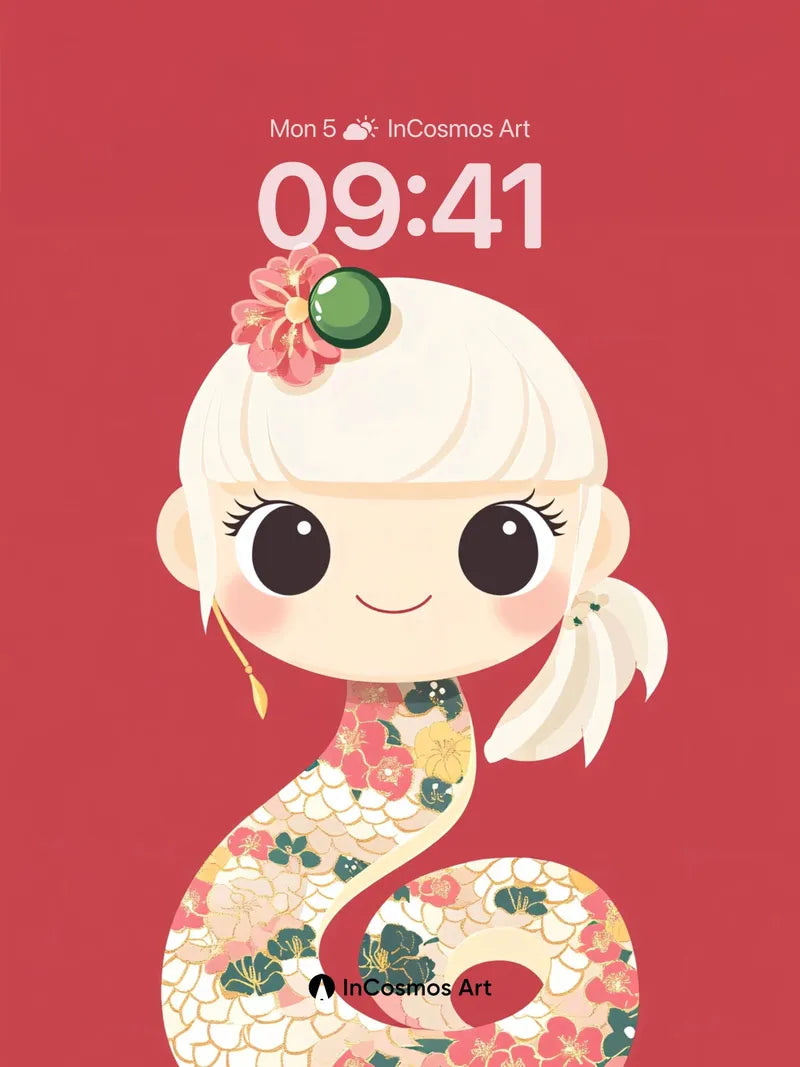 Whimsical Snake Charm Wallpaper with Floral Scales wallpaper for iPhone, iPad & Mac