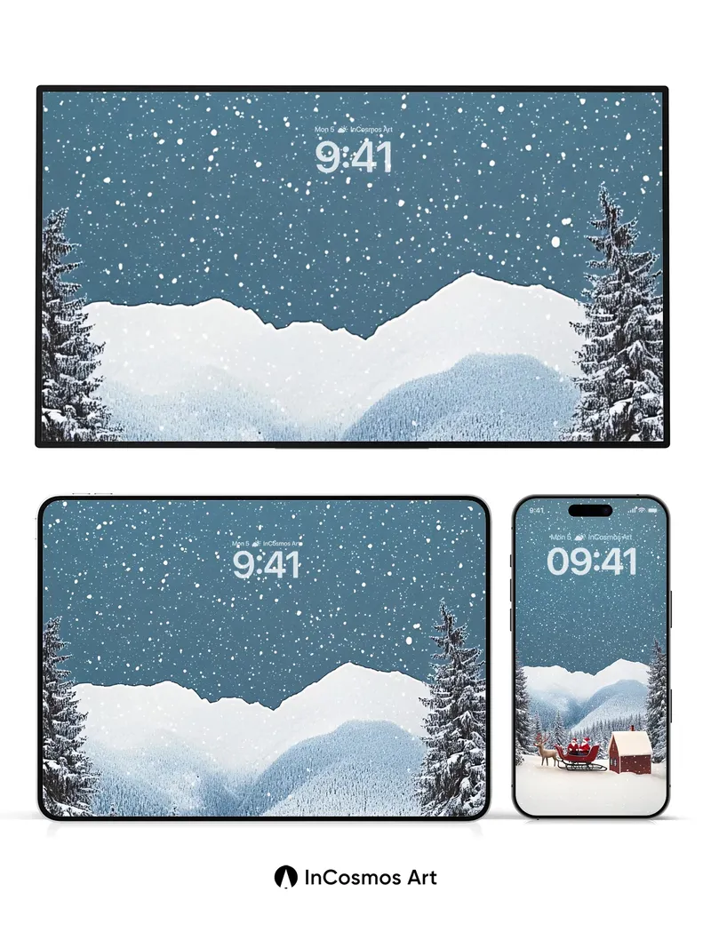 Snowfall Reverie Wallpaper with Santa's Sleigh