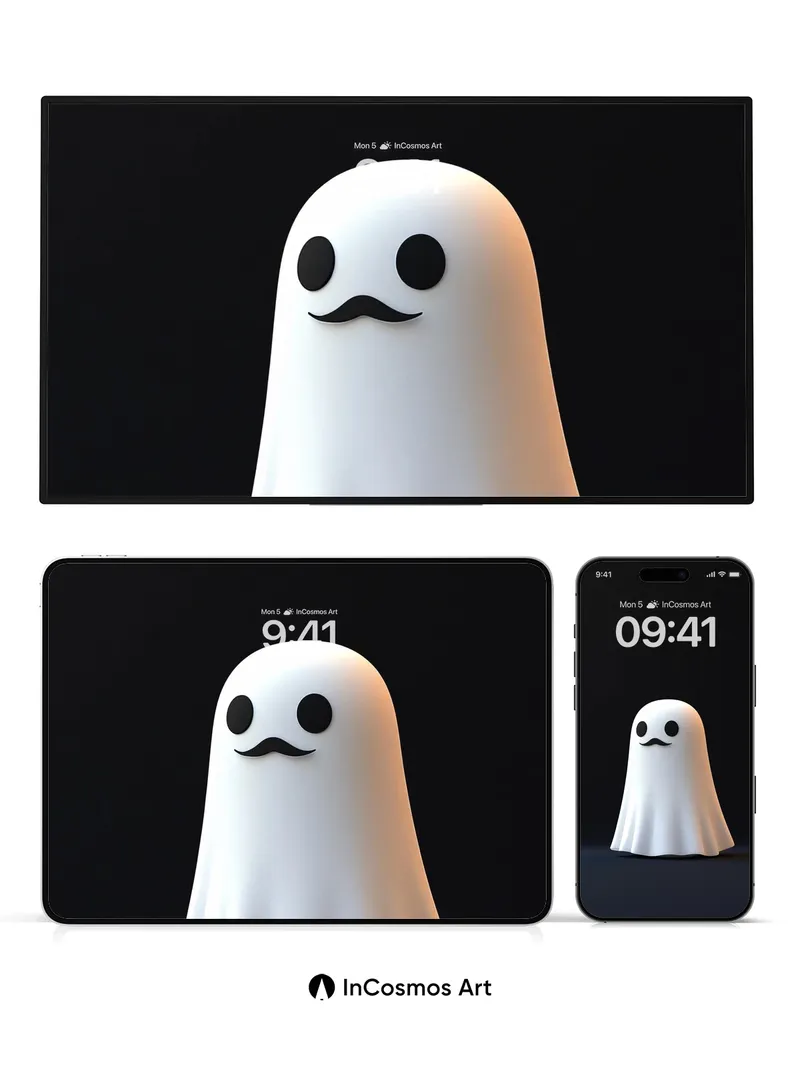 Whispering Ghost Wallpaper with Mustache Charm