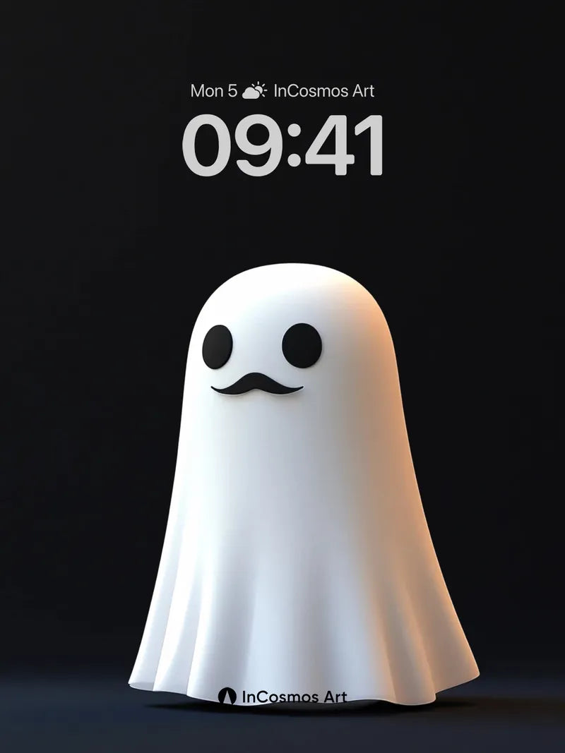 Whispering Ghost Wallpaper with Mustache Charm