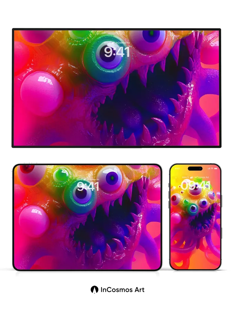 Neon Nightmare Wallpaper with Glowing Eyes