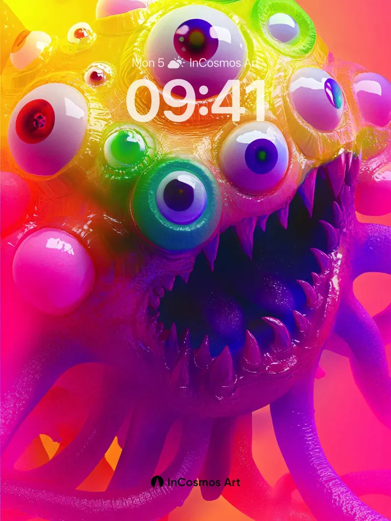 Neon Nightmare Wallpaper with Glowing Eyes