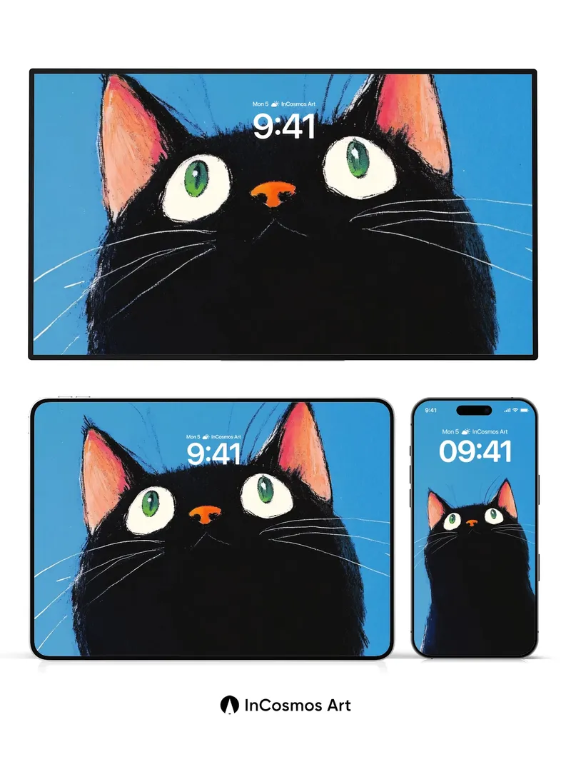 Whiskered Wonder Wallpaper with Skyward Gaze