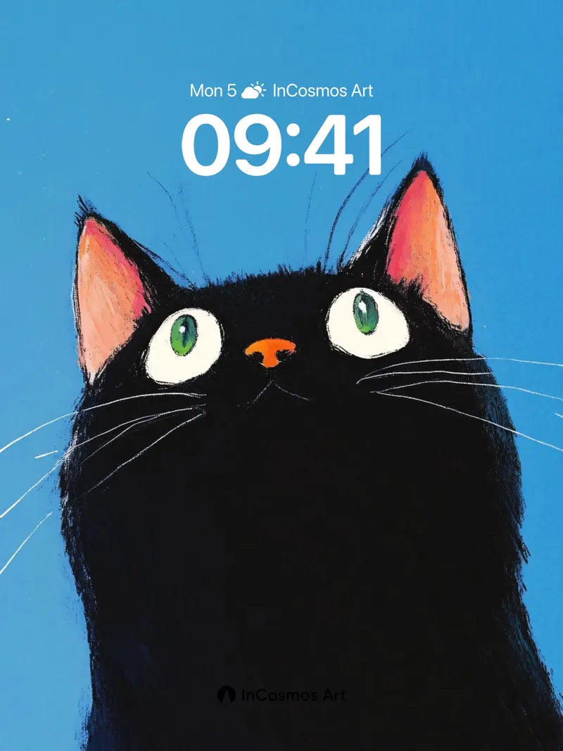 Whiskered Wonder Wallpaper with Skyward Gaze