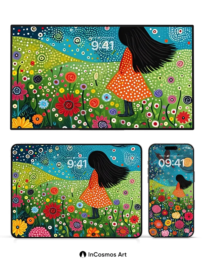 Whimsical Garden Wallpaper with Celestial Flight