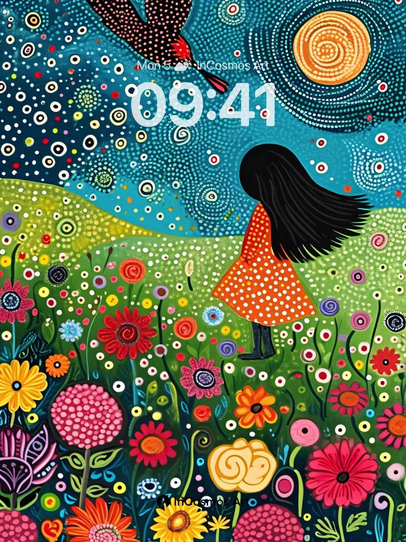 Whimsical Garden Wallpaper with Celestial Flight