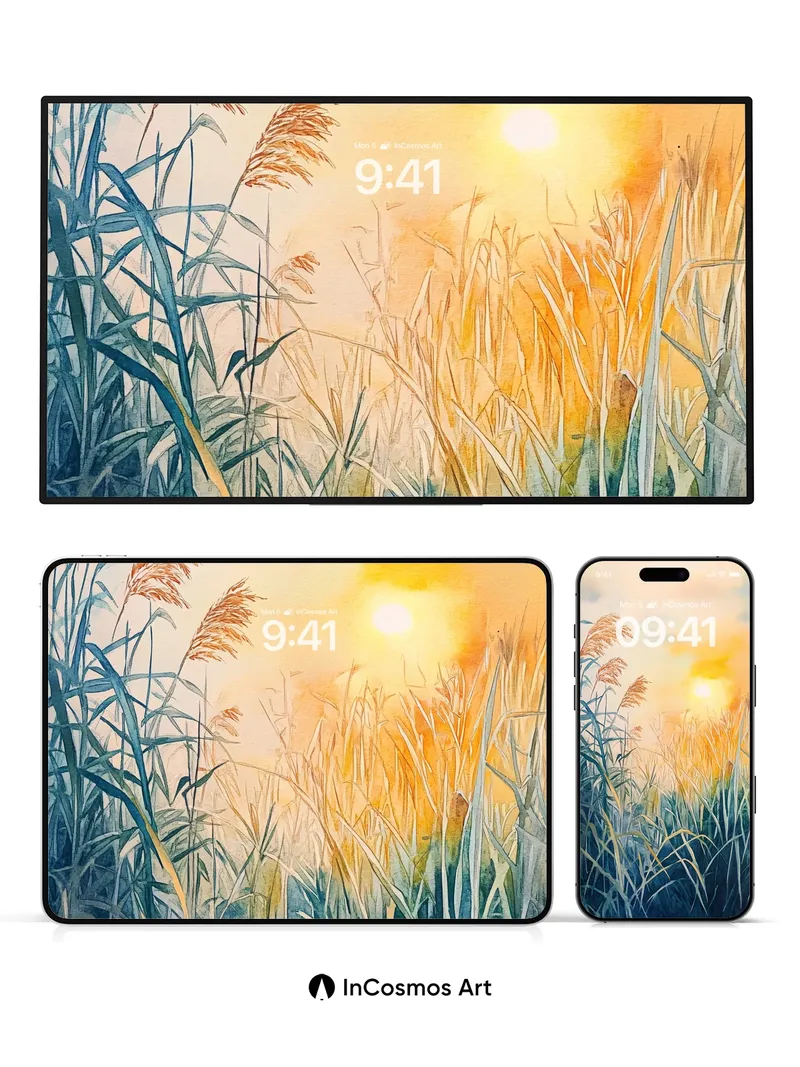 Golden Hush Wallpaper with Whispering Reeds