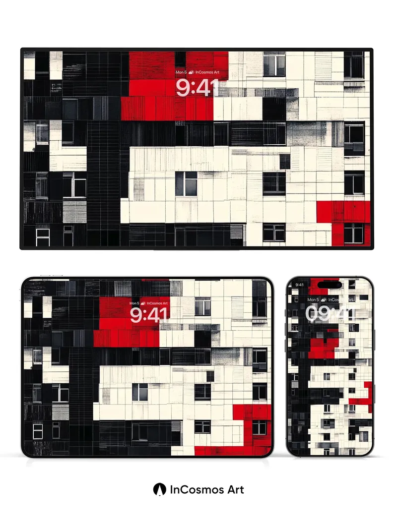 Urban Pixel Maze Wallpaper with Crimson Echoes