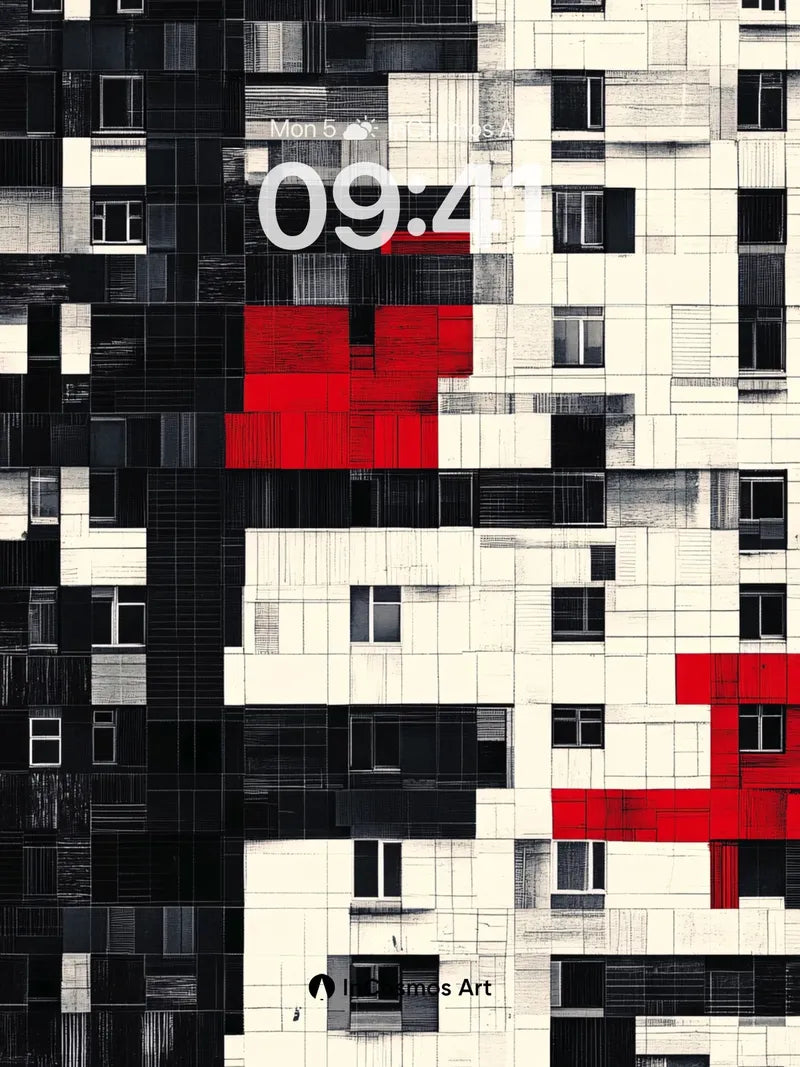 Urban Pixel Maze Wallpaper with Crimson Echoes