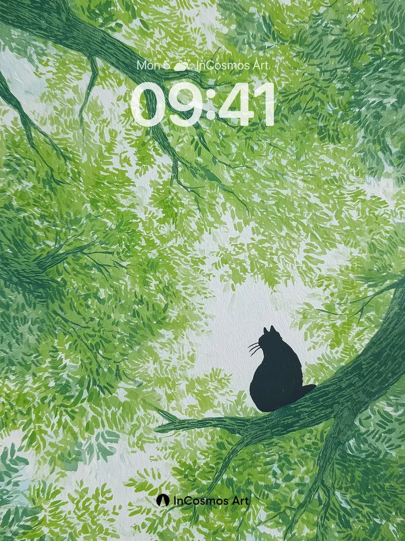 Whispering Canopy Wallpaper with Feline Silhouette wallpaper for iPhone, iPad & Mac