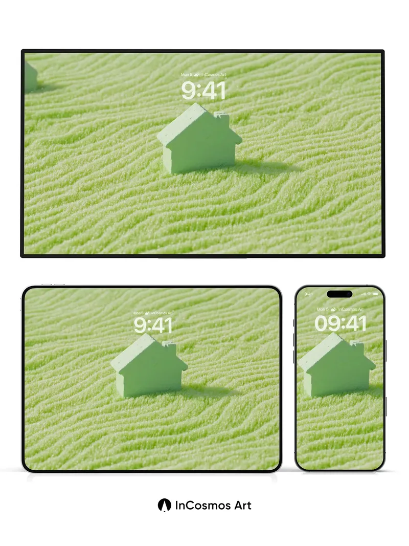 Serene Meadow Wallpaper with Floating House