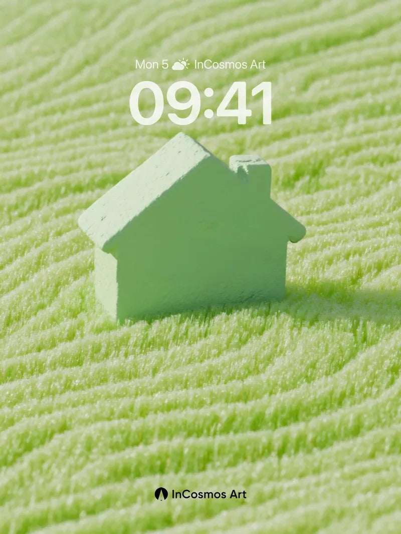 Serene Meadow Wallpaper with Floating House