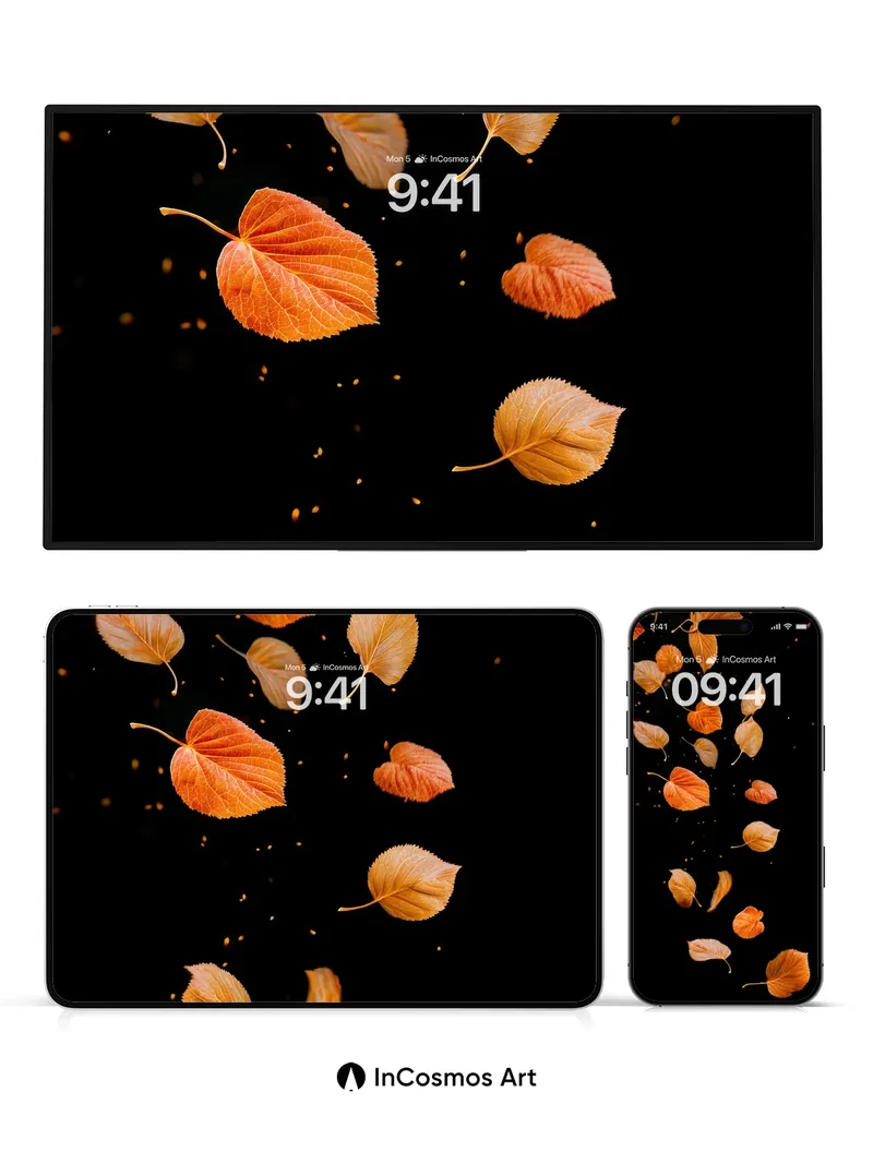 Autumn Whispers Wallpaper with Floating Leaves