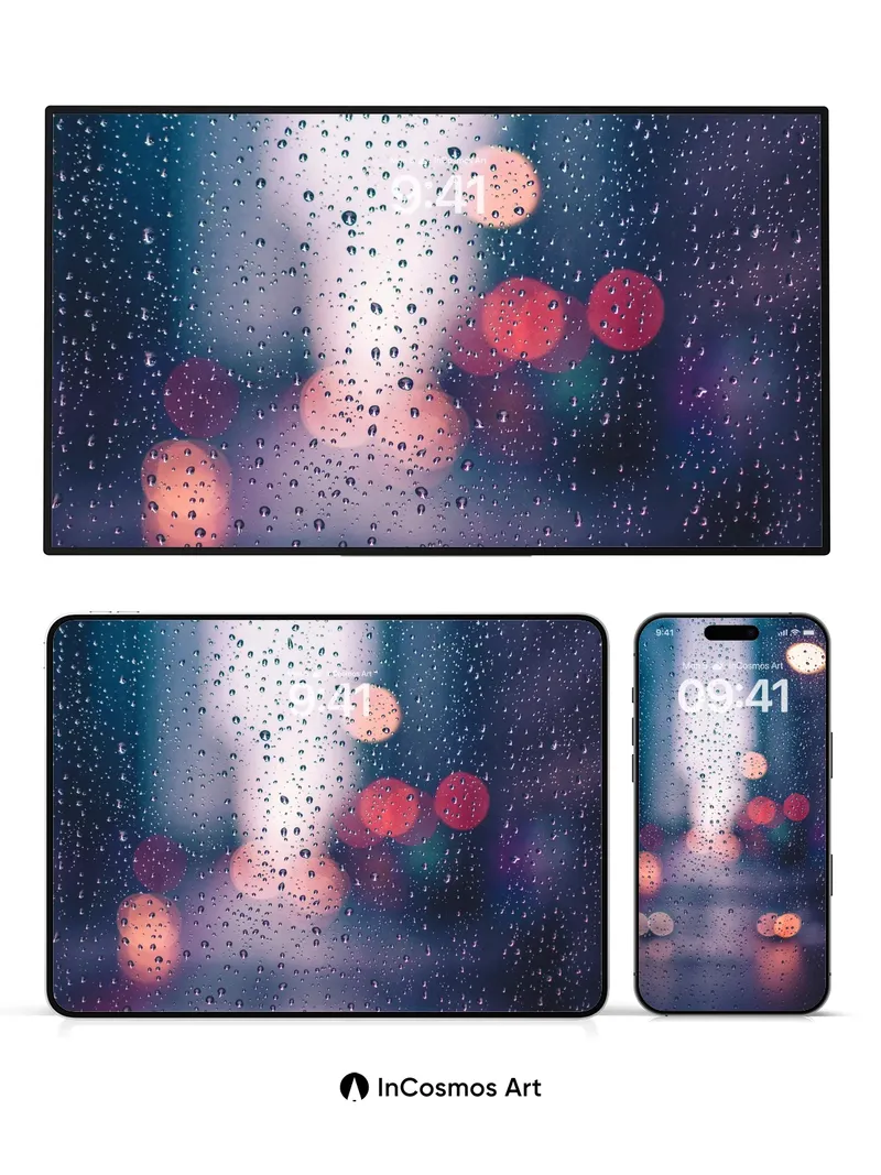 Rain-Soaked Neon Wallpaper with City Hush