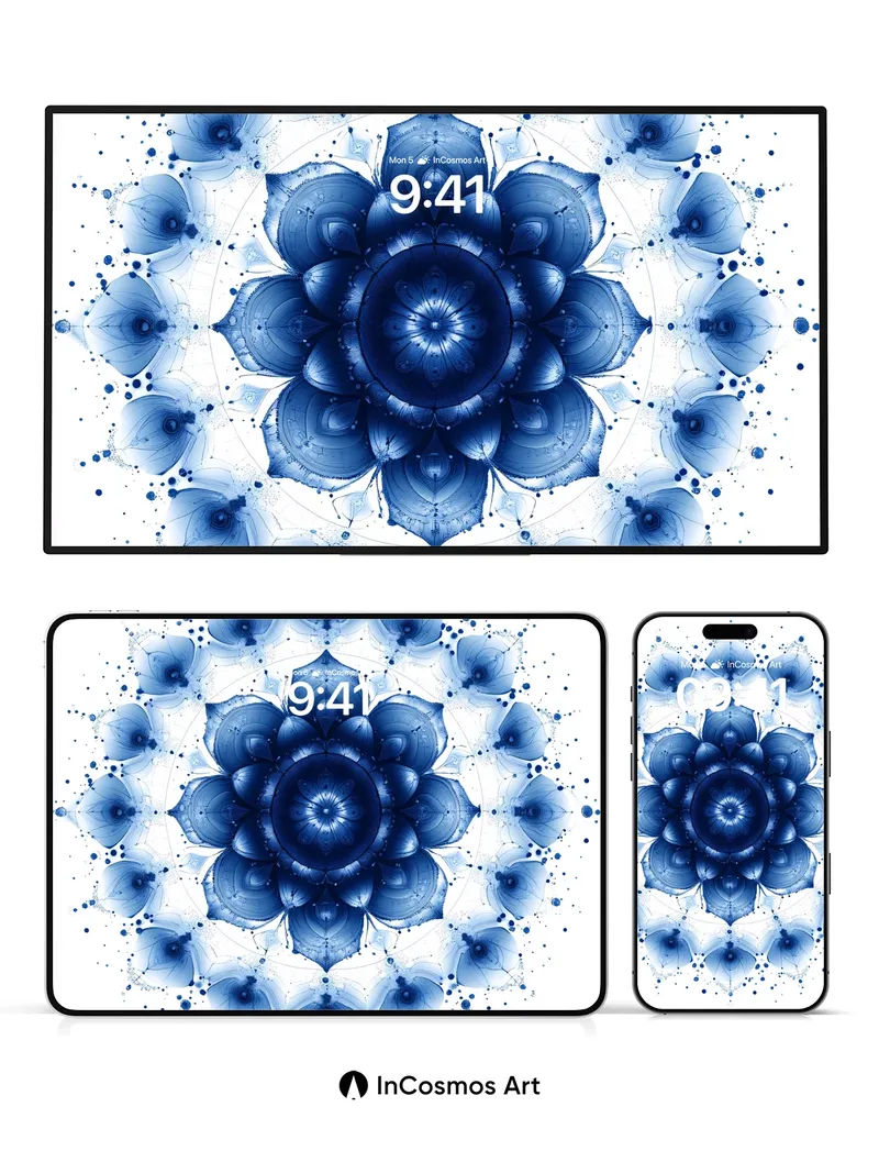 Serene Fractal Bloom Wallpaper in Deep Indigo