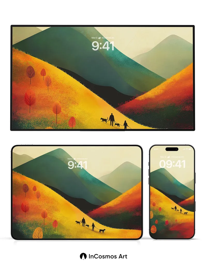 Autumn Hush Wallpaper with Walking Silhouettes