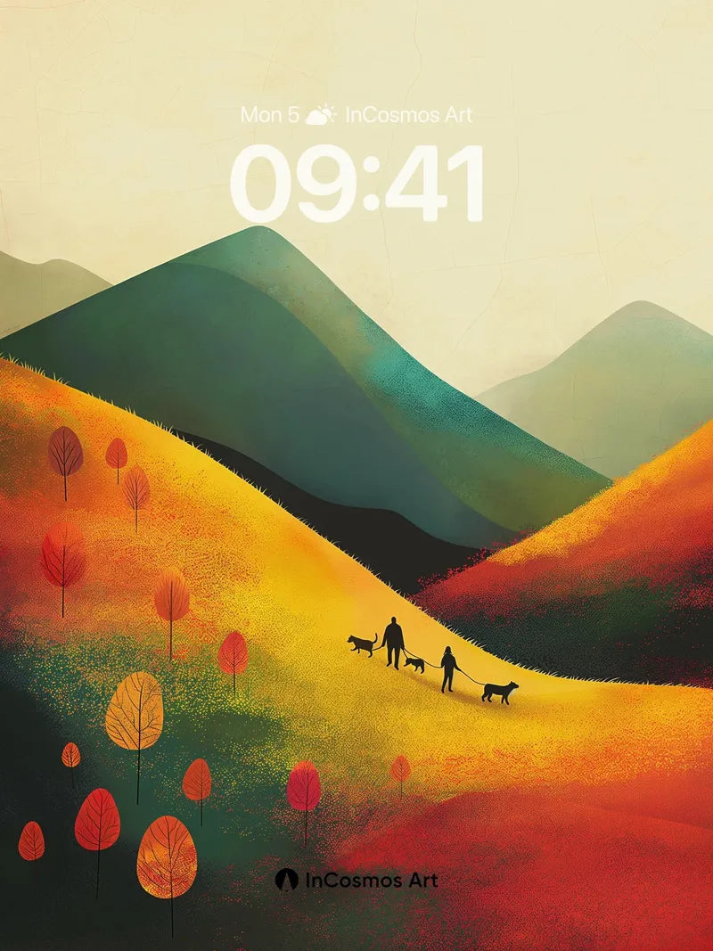 Autumn Hush Wallpaper with Walking Silhouettes