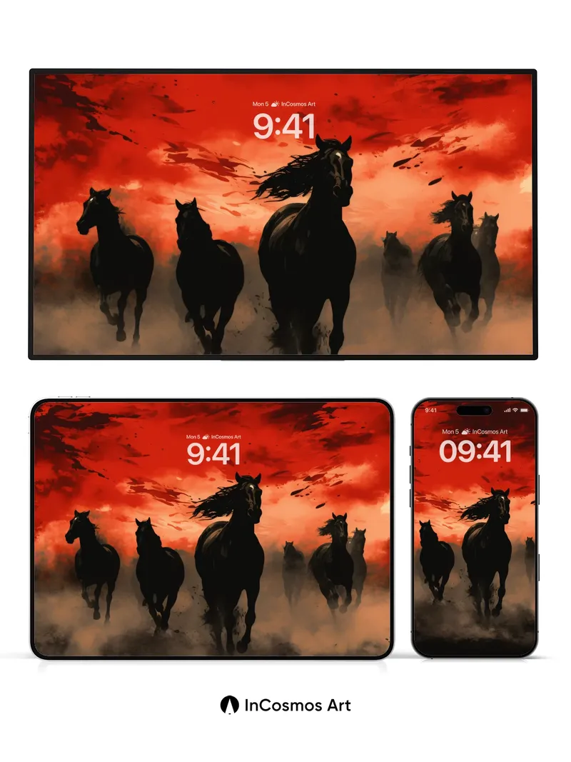 Crimson Storm Wallpaper with Shadowed Horses