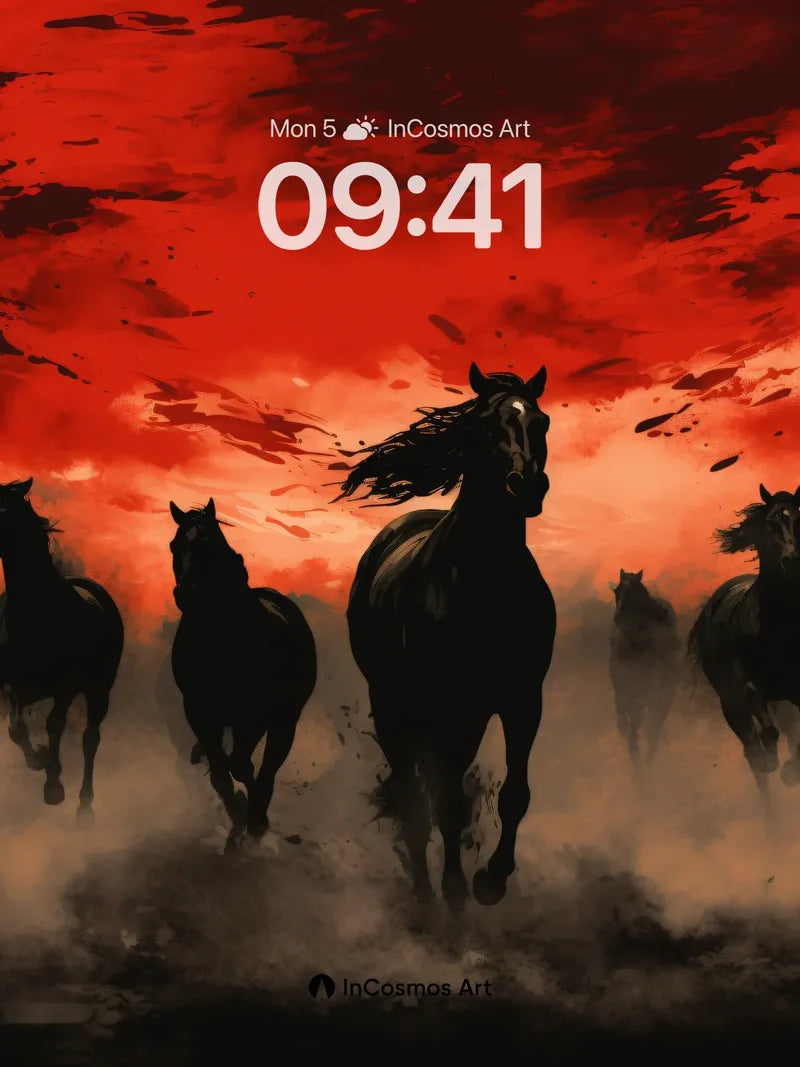 Crimson Storm Wallpaper with Shadowed Horses