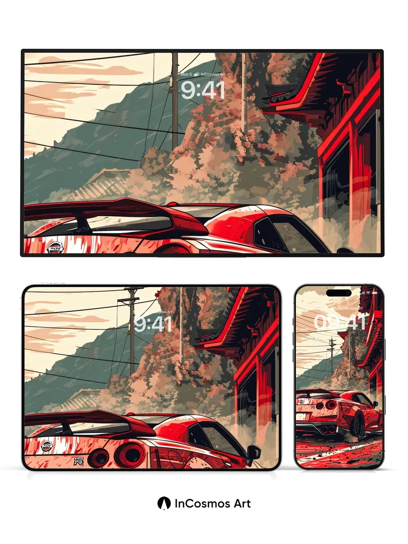 Crimson Drift Wallpaper with Temple Echoes