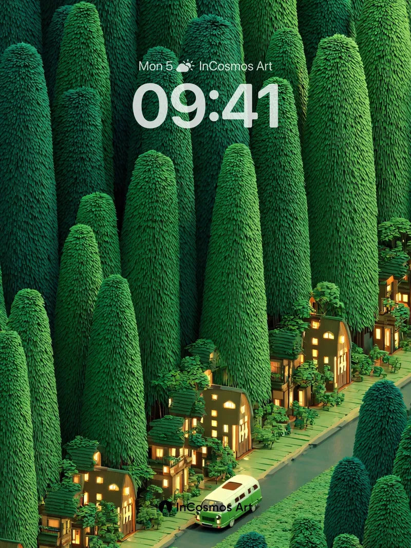 Whispering Pines Wallpaper with Glimmering Lanterns wallpaper for iPhone, iPad & Mac