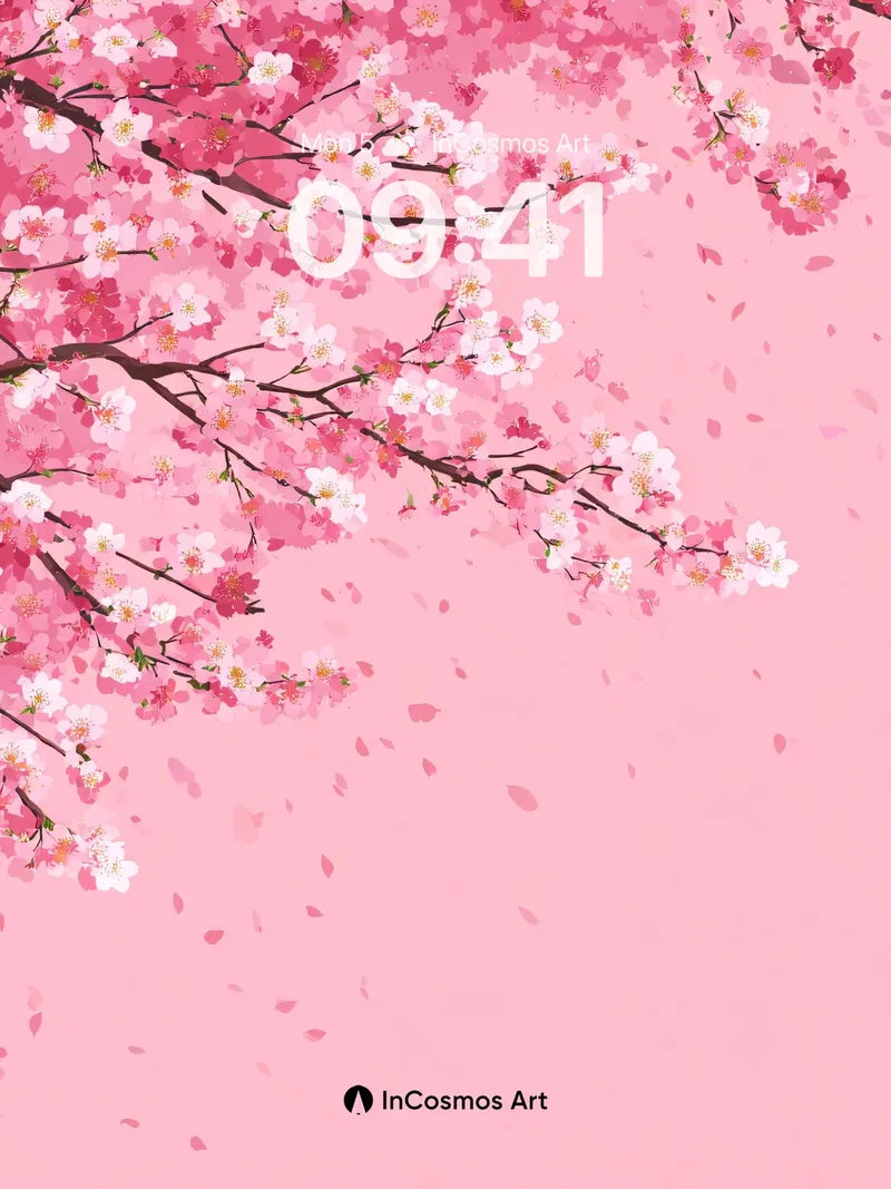 Serene Cherry Bloom Wallpaper with Floating Petals wallpaper for iPhone, iPad & Mac