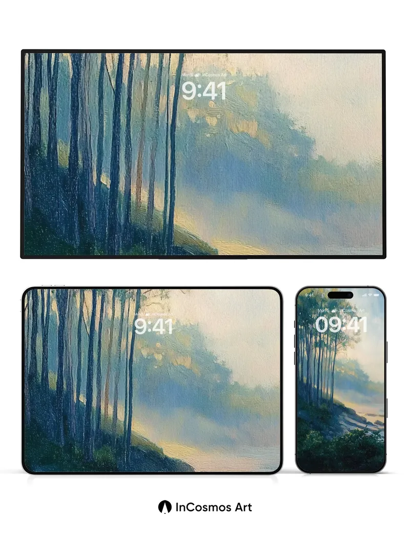 Misty Grove Wallpaper with Whispering Pines