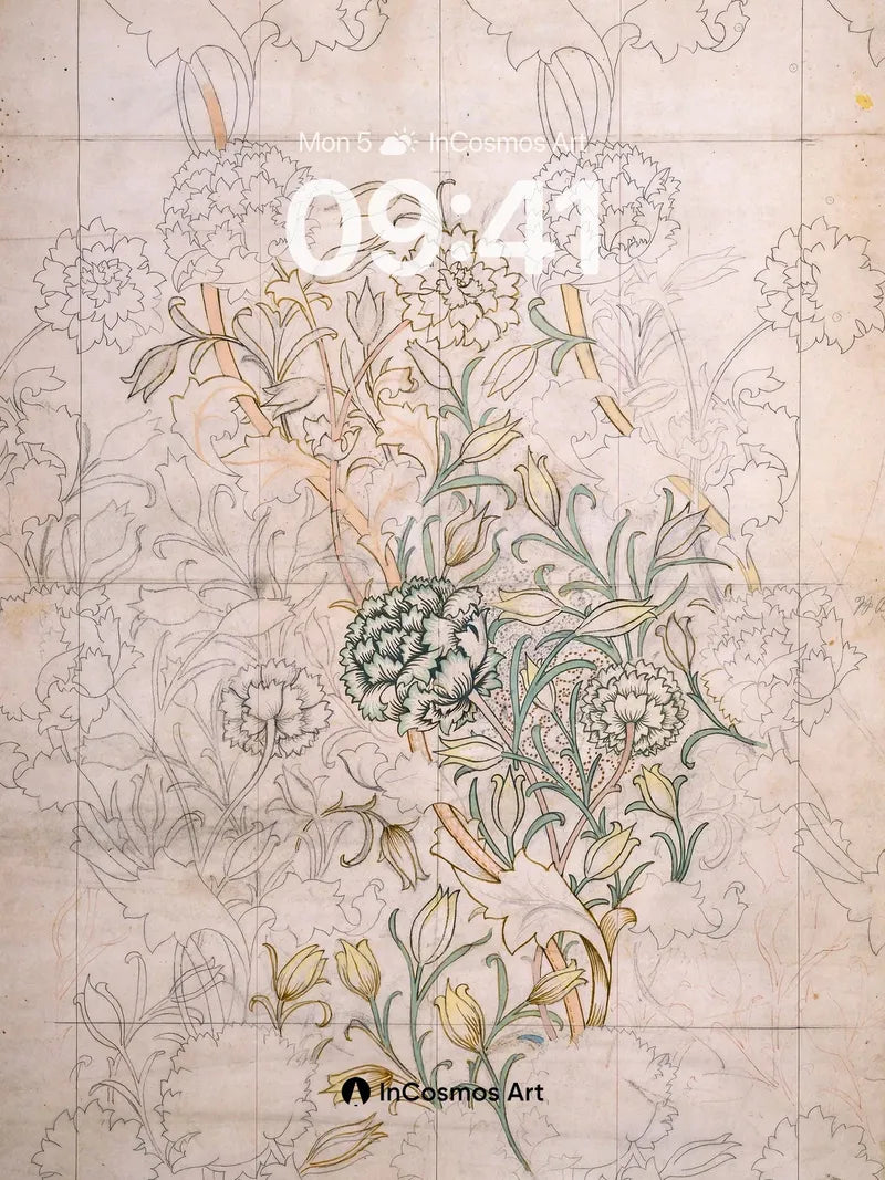 Whispering Botanical Wallpaper with Faded Sketch Lines