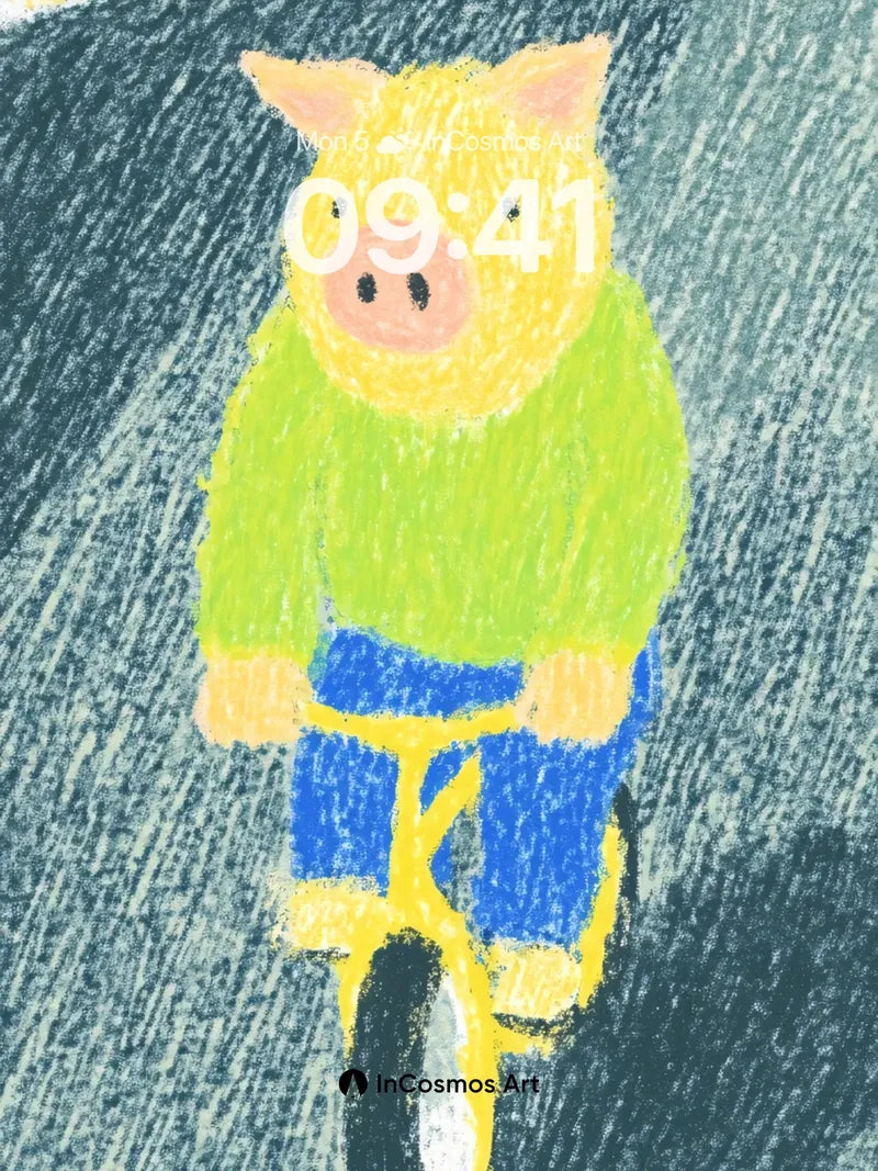 Playful Piglet Wallpaper with Crayon Texture wallpaper for iPhone, iPad & Mac