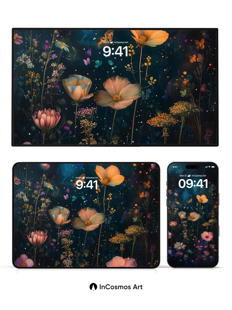 Luminous Garden Wallpaper with Floating Butterflies