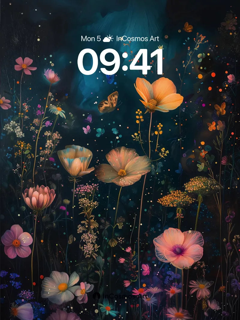 Luminous Garden Wallpaper with Floating Butterflies