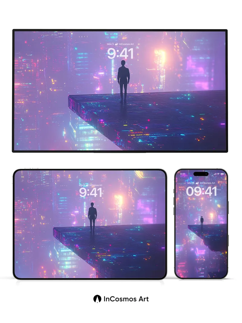 Neon Solitude Wallpaper with Floating Edge