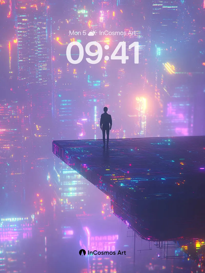 Neon Solitude Wallpaper with Floating Edge