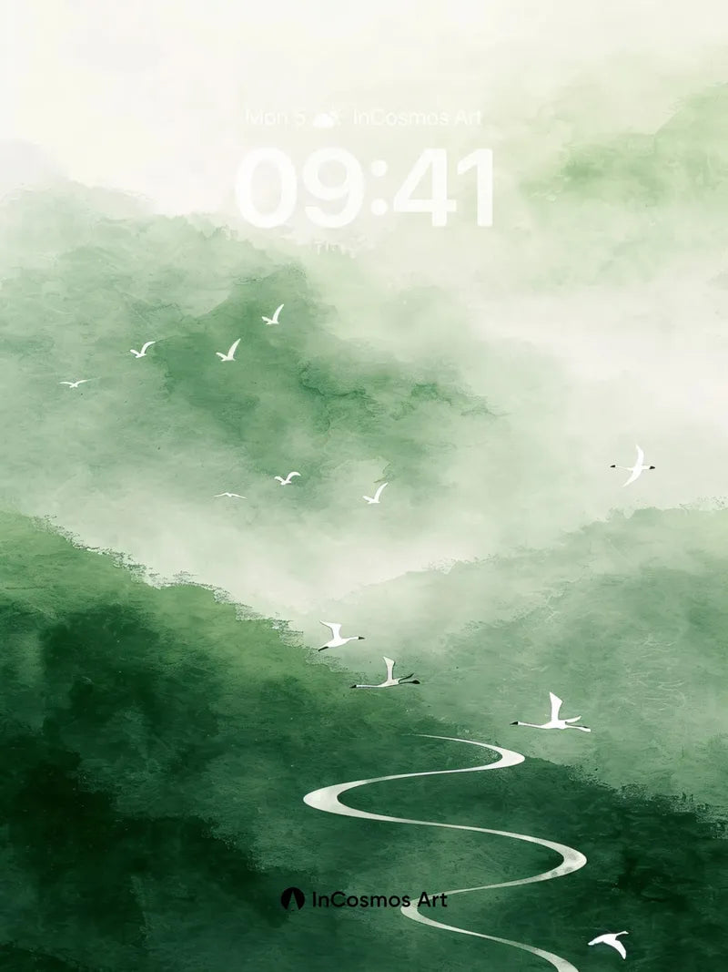 Mist and Mountain Wallpaper with Winding River wallpaper for iPhone, iPad & Mac