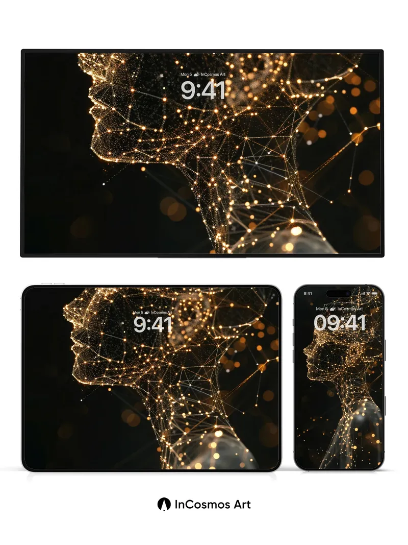 Luminous Web Wallpaper with Golden Nodes