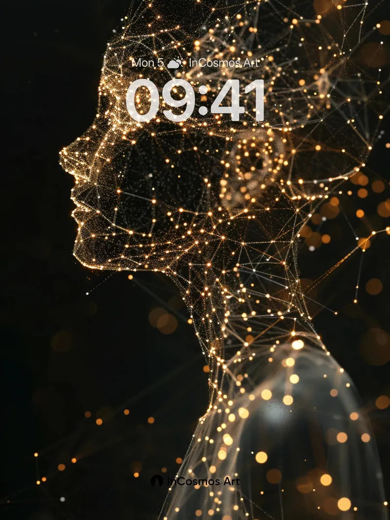 Luminous Web Wallpaper with Golden Nodes