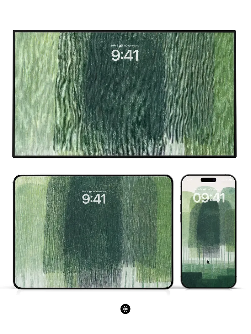 Quiet Mist Forest Wallpaper with Solitary Cat