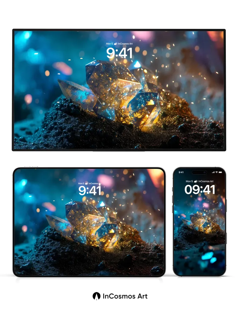 Luminous Crystal Wallpaper with Cosmic Dust