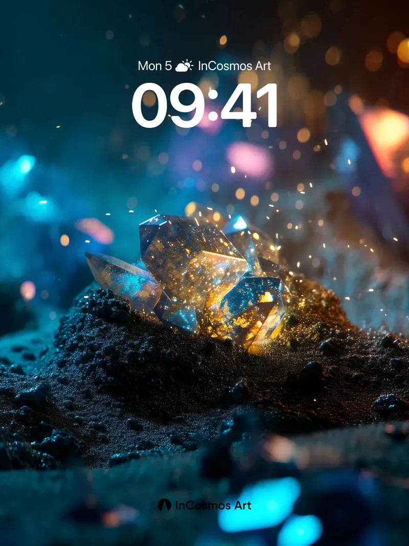 Luminous Crystal Wallpaper with Cosmic Dust