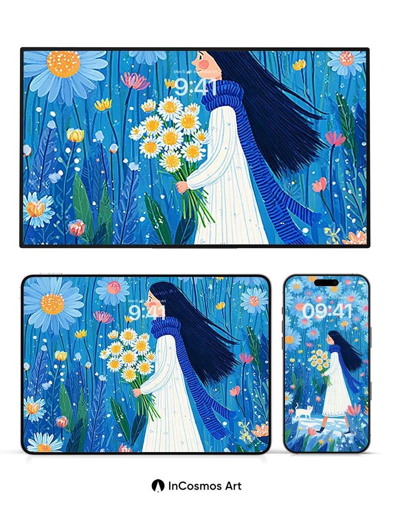 Luminous Meadow Wallpaper with Whispering Flowers