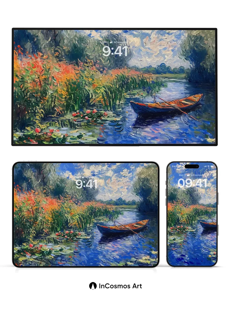 Serene Waterlily Wallpaper with Monet's Brushstrokes