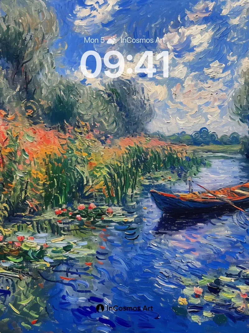 Serene Waterlily Wallpaper with Monet's Brushstrokes