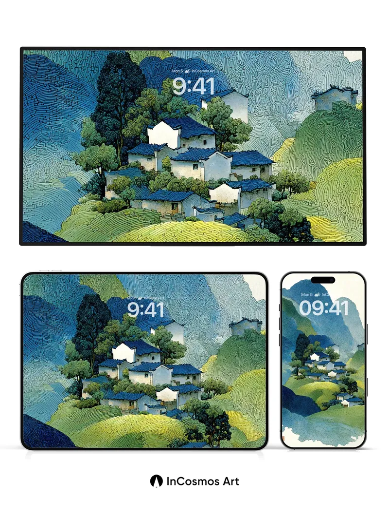 Serenity Valley Wallpaper with Ink-Brush Texture