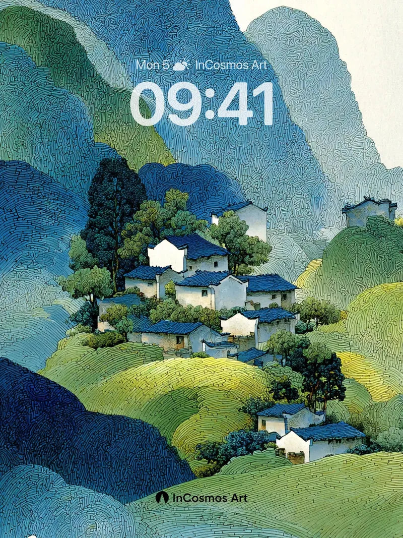 Serenity Valley Wallpaper with Ink-Brush Texture