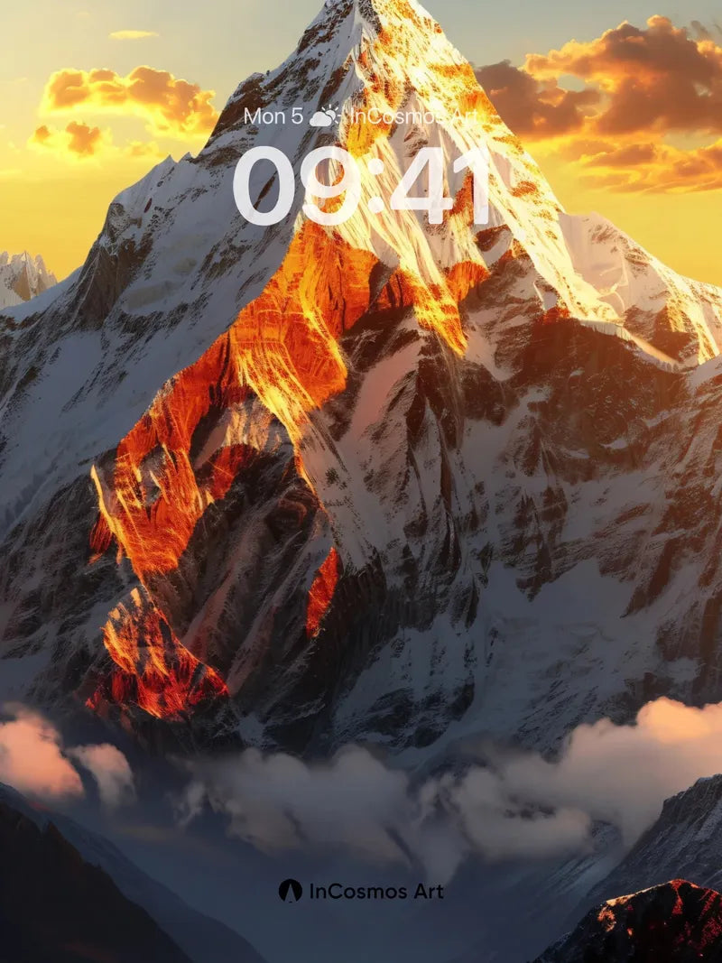 Golden Veil Mountain Wallpaper with Cloud Embrace