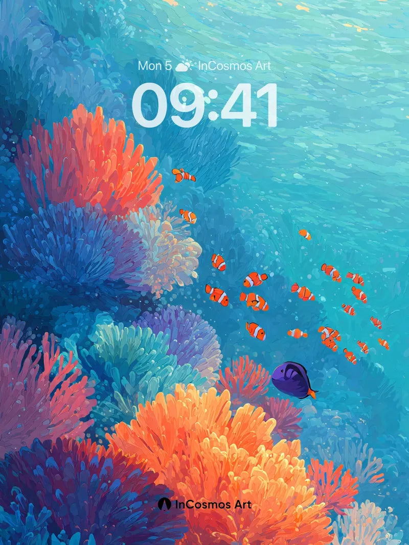 Sunlit Coral Reef Wallpaper with Floating Nemo wallpaper for iPhone, iPad & Mac
