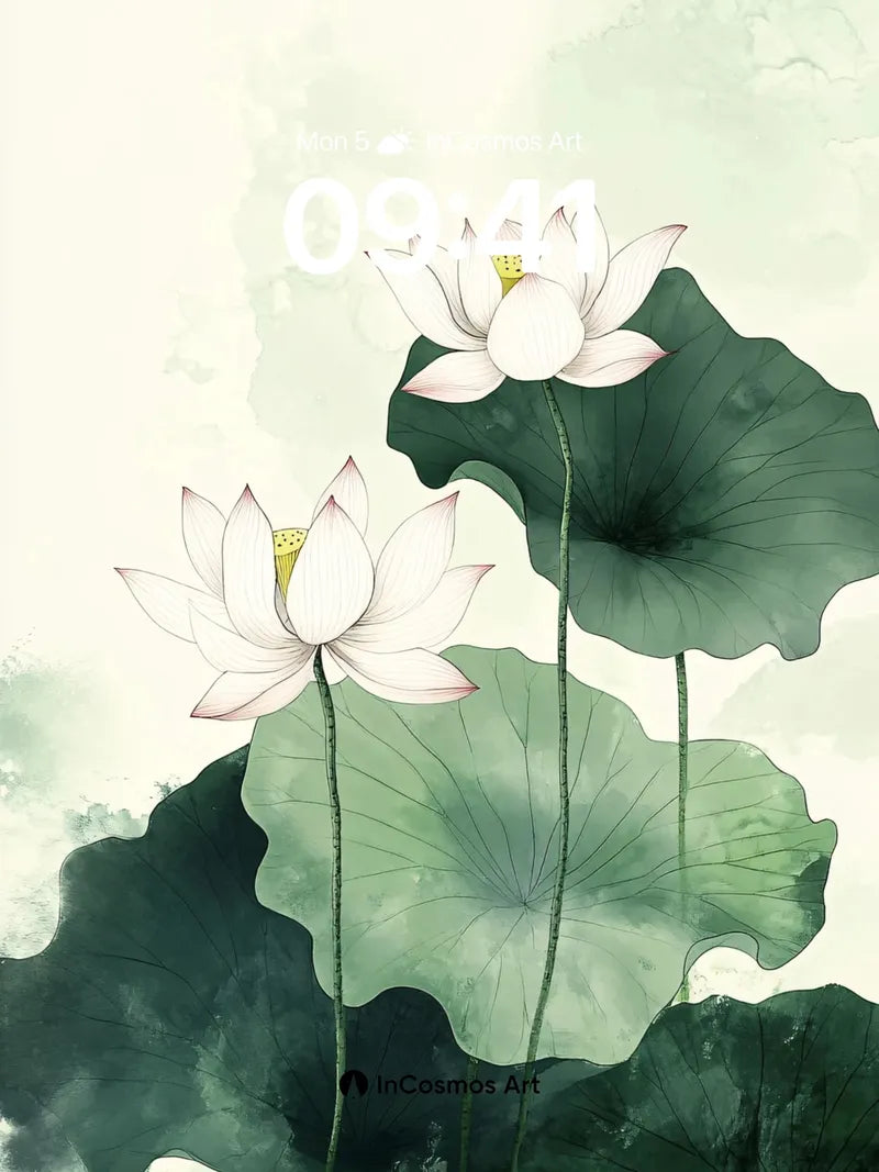Serene Lotus Wallpaper with Ink-Wash Depth