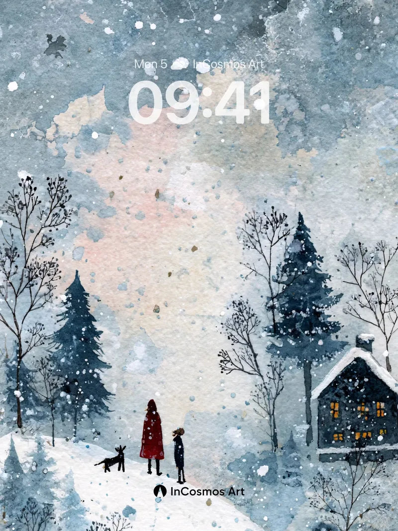 Snowfall Whisper Wallpaper with Crimson Cloak